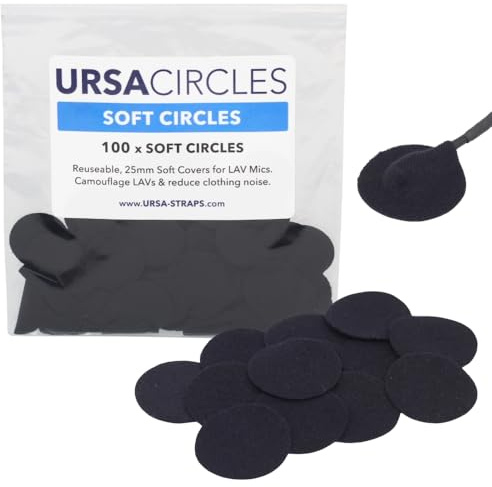 URSA Soft Circles Mic Tape, 100x Soft Lavalier Tape Circles (Black) | Reusable Lav Mic Tape Soft Covers, Wind Shield and Camouflage for Lavalier Mics, Microphone Tape
