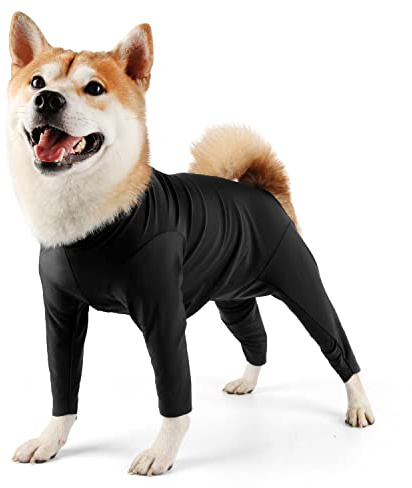 Due Felice Dog Onesie Shedding Suit Full Coverage Pet Surgical Recovery Bodysuit After Surgery Wear Cone Collar Cone Alternative Anxiety Calming Shirt for Female Male Dog, Black, XX-Large