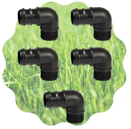 Raccordo a Gomito Connettore Angolare con Portagomma e Filetto 90° per Tubi in PE e Sistemi Irrigazione a Goccia, Nero - Orto Facile (5, 20 mm x 1/2)