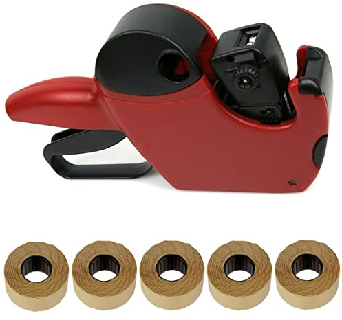 Preisauszeichner Jolly C6 6-stellig, inkl. 5 Etikettenrollen | Set, einfacher Etikettenwechsel, 5 Etikettenrollen nach Wunsch