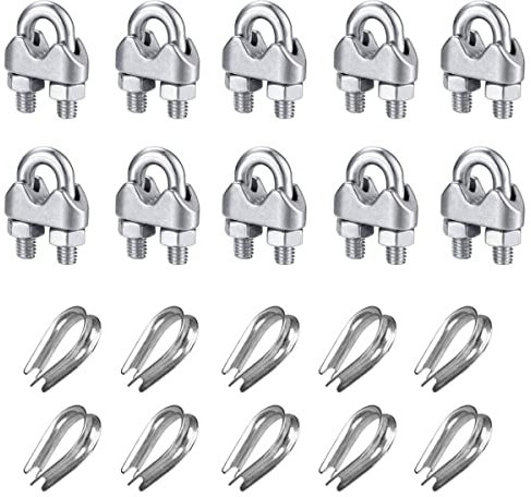 10PCS Wire Rope Clip M4, YOCZOX Cable Clamps, 304 Stainless Steel Wire Rope Clamps, Stainless Steel Rope Grips, for Ø 4mm Wire Rope Cable