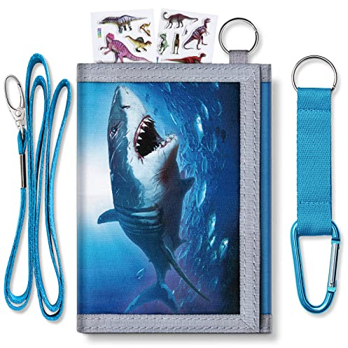 TATAANTY Kids Wallet for Boys Girls Ages 6-18 Trifold, Toddler Wallet for Boys, Novelty Wallet for Childrens Birthday Gifts （Shark
