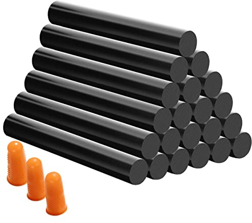 Moollyfox 20 Stück Heißklebestickss | Ø 11 x 200 mm Heißklebestifte mit 3 Fingerschutzkappen | Schwarz Klebesticks 11mm für Heißklebepistole | Klebepistole Sticks für DIY Handwerk und Reparieren