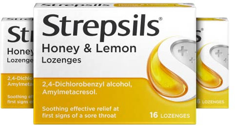 Strepsils Honey and Lemon , 16 Throat Lozenges X 3, 48 Total, Sore Throat Relief, Soothes Throat, Relieves Throat Irritation, Fast Acting, Effective Relief, Sore Throat, Medication