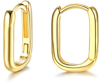ORAZIO Creolen Ohrring für Damen Hypoallergene Silber 925 Huggie Creolen Ohrring 18 Karat Vergoldete Ovale Creolen Eckig U-förmige Huggie Ohrringe ür Damen Frauen