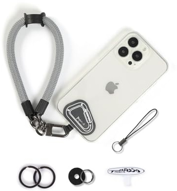 project-cb Dragonne pour téléphone,2 Téléphone Cordon Patch,Dragonne pour clé, AirPods, Appareil Photo,Cordelette de Poignet(Gris, 30cm)