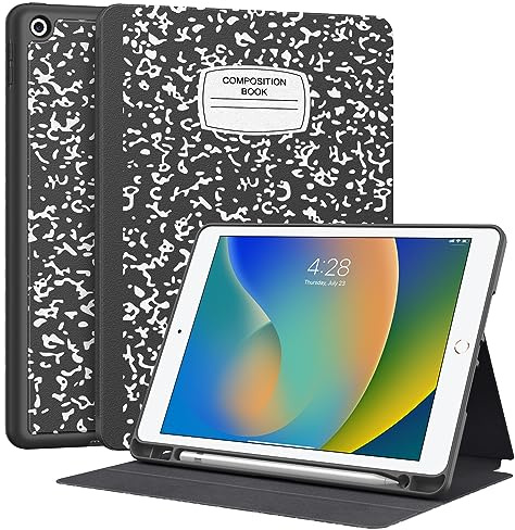 Supveco Case for iPad 9th/8th/7th Generation 10.2 inch (2021/2020/2019 Model) with Pencil Holder, Premium Folio Stand Case with Auto Wake/Sleep,Soft TPU Back Shell Cover for iPad 10.2 Inch-Book Black