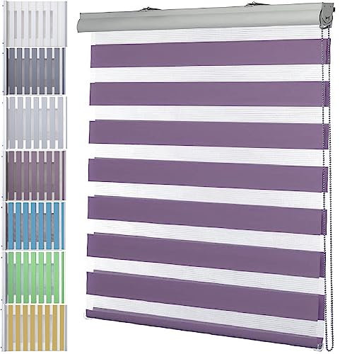 Jalousie Jalousette 75 x 280 cm Doppelter Stoff, durchscheinend Rollo Faltrollo Jalousette Inkl. Aller Montage-Teile für Tür und Fenster, Lila