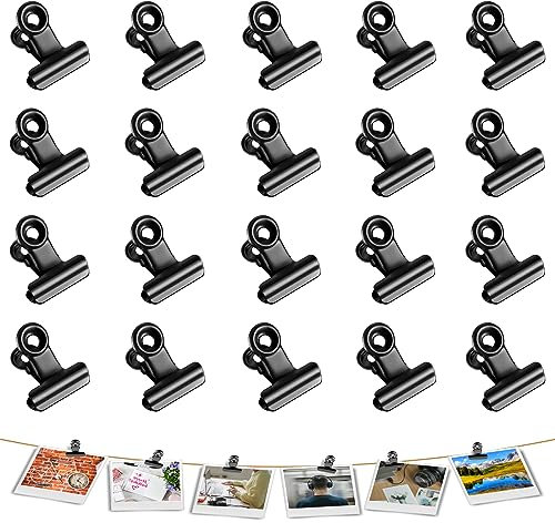 cobee Schwarze Binderklammern, 20 Stück 22 mm Metall Dokumentenklammern Mini Scharnierklammern kleine Papierklammern Bildklammern für Lebensmittelpakete