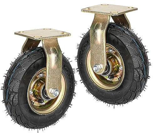 Luftreifen Gummi Lenkrolle Schwerlast Bockrolle Ersatz Bremsrollen Ø 200mm 250mm 2 Stück, 360 Grad Drehbar Leise Tragfähigkeit 200KG Pro Rolle Industrie Transportrollen, Mit Bolzen (Color : Fixed, S