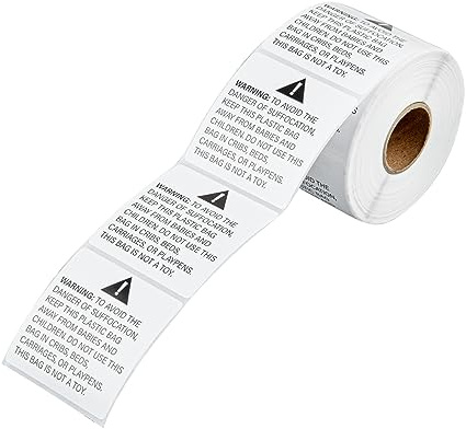 Label Tek 2 x 2 Inch Packaging Stickers, 500 Premium Shipping Labels - Suffocation Warning, Sustainable, White Paper Inventory Stickers, High-Visibility, with Strong Adhesives - Restaurantware