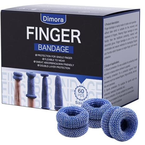 Dimora Finger Cots, Pack of 60 (Large Size) Finger Protectors, Breathable Bandages for Wound Care, Stretchy Sleeves for Gardening, Fitness and Cargo Handling, Blue