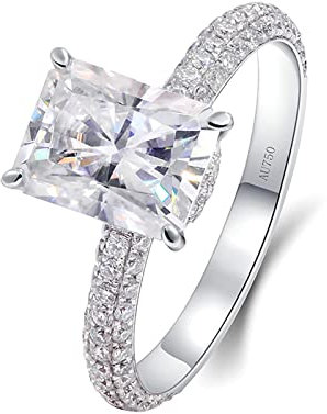 Lieson Hochzeitsringe Damen, Weißgold Ring 585 14K Elegant 4 Krallen Rechteckig Moissanit mit 2ct Freundschaftsringe Weißgold Große 60 (19.1)