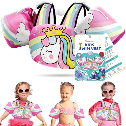 Vvinca Separable Toddler Swim Vest Fit 22-66 Lbs(2-6 Years)| 3 in 1 Toddler Floaties Pool Float & Arm Bands Boys and Girls, Adjustable Sturdy Safety for 2 3 4 5 6 Year