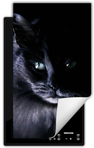 DarHaus Herdabdeckplatte 1 teilig 30x52 cm Küche Herdabdeckung Ceranfeld Herdabdeckplatten Anti Rutsch Matte Aufrollbar, schwarz - Katze