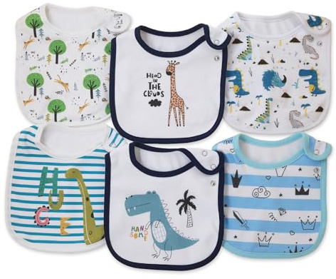 Maiwamita 6 bavaglini impermeabili in cotone per neonati bambine e bambini per sbavare e mangiare con bottoni automatici (Multi10)