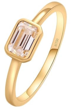 Skcess Goldring Damen 585 Echtgold 14K Verlobungsringe, Ring für Freundin Rechteckige Form, 4x6mm mit 0,6 ct Moissanit Ringe Frauen Größe 61 (19.4)