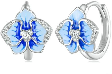 BEDT 925 Sterling Silver Blue Enamel Butterfly Orchid Ear Clips Phalaenopsis Flower Ear Buckles For Women Fine Jewelry Gift