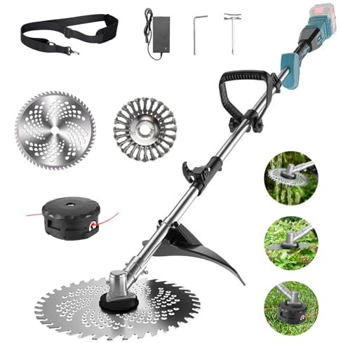 Akku Rasentrimmer für Makita-Akkus mit 4 Klingentypen Bürstenlose Rasentrimmer mit Unkrautbürste(ohne Akku)