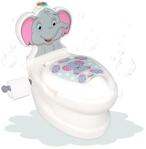 Lemodo Kindertöpfchen Töpfchen Kinder ab 18 Monate Kindertoilette Babytopf mit Spülgeräusch herausnehmbarer Innenbehälter rutschhemmender Boden Toilettenpapierhalter Töpfchentraining (Elefant)