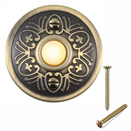 CWOQOCW Bronzefarbene verdrahtete LED-beleuchtete Bronze-Türklingelknopf, wetterfest, rund, Metall-Türklingel-Druckknopf für Zuhause vorne
