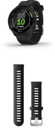Garmin Forerunner 55 Easy to Use Lightweight GPS Running Smartwatch, Black & Quick Release Band (20 mm) - Black