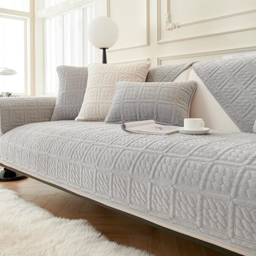 Upgrade Milchsamt Superweiche Sofa Überzug L Form U 1/2/3/4 Sitzer Couch Überzug Ecksofa, Sofabezug Set Universelle Rutschfeste Sofaschoner SofaÜberwurf Schutzdecke für Wohnzimmer(Hellgrau, 90*90cm)