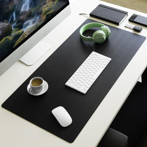 Floordirekt Schreibtischunterlage aus Kunstleder - Schreibtisch Unterlagenmatte, Tischauflage für Büro und Schule, Mousepad Schreibunterlage, Schreibtischmatte Nero (Schwarz, 80 x 40 cm)