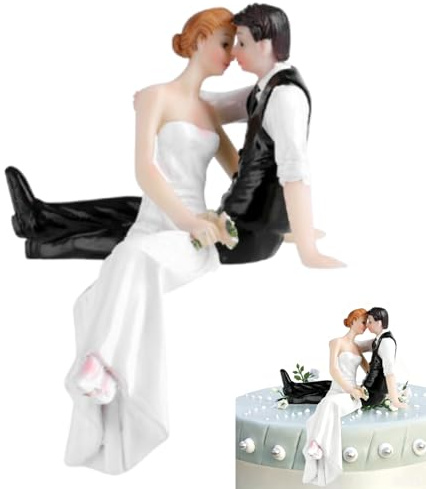 Wedding Cake Toppers, Side Sitting Hug Bride and Groom Handmade Figurine for Decoration Wedding Decorations for Engagement Party