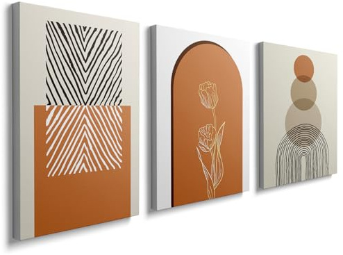 prinfantasy Canvas Wall Art Set of 3 - Boho Prints Beige Abstract Geometric Posters 30x40cm Home Decor for Living Room or Bedroom YH1708