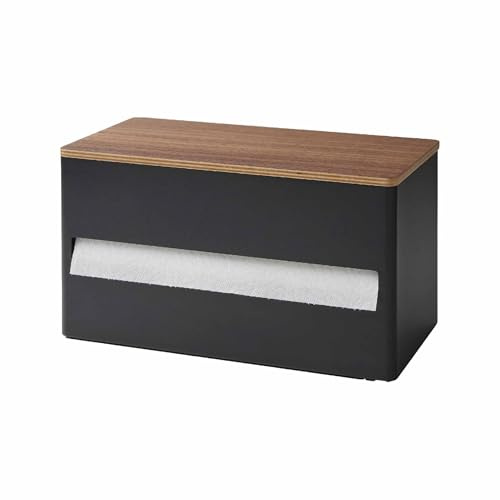Yamazaki 1644 RIN Küchenrollenhalter, schwarz, Stahl/Holz/Silikon, minimalistisch, 16,2 x 31,2 x 17 cm