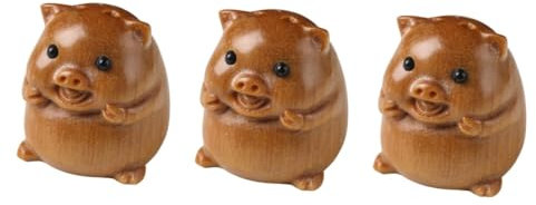 Cabilock 3St Sandelholz- -Statue Schlüsselanhänger Charms Anhänger handgeschnitzte Tierfigur holzschwein Tierisches Holzanhänger DIY Anhänger Schweinefigur aus Holz