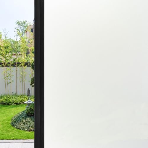 Milchglasfolie Fenster 100 x 200 cm Sichtschutz Wärmeisolierung Blickdicht Milchglasfolie Selbstklebend Ohne Kleber Glasdekorfolie für Büro Und Haus, weiß matt