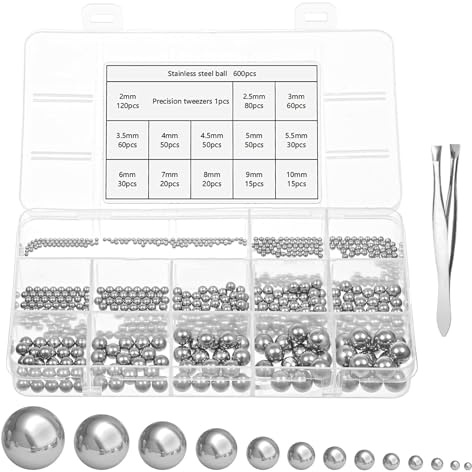 Szaboviktoria 600 Stück Stahlkugeln，Edelstahlkugeln，Metallkugeln Sortiment Kit, Kugellager kugeln，13 Größen, M2-M10，für Fahrrad Rad Präzision Innenlager Fahrradnabe Lager Lagerkäfig Ersatzteile