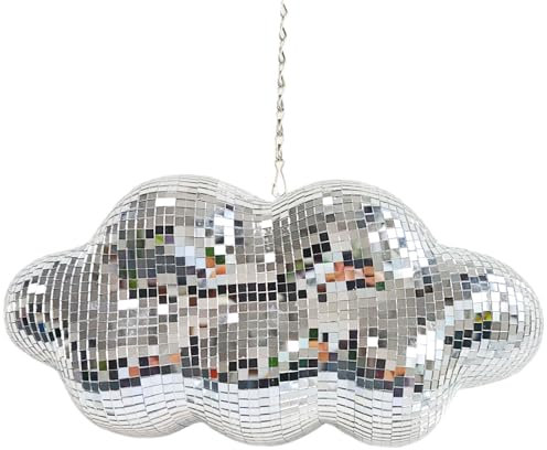 MFGDISCO Disco Ball Cloud Shaped, Cute Hanging Party Mirror Decor with Chain, Retro Light Reflective Ball for Party Home Decor, Disco Mirror Ornaments, Silver, Design Patent