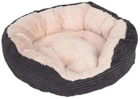 ZOOPLUS Kuschelbett Cozy Cord | Breitcord-Optik | mit hohem Rand & abgesenktem Einstieg | bei 30°C waschbar | dunkelgrau (L - L 81 x B 63 x H 18 cm)