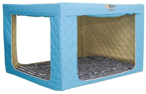 Bed Tent Verdunkelungszelt für Doppelbett, Dickes Warmes Innenzelt aus Baumwolle mit 3 Türen, Schlafkabine mit Baldachin, Traumzelt mit Privatsphäre, mit Edelstahlstangen und Tasche(Light blue,1.8m(5.