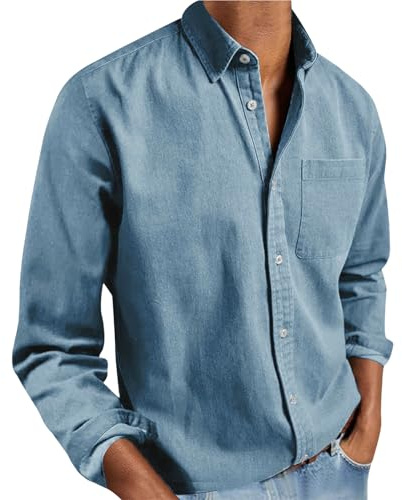 XCXC Hemd Herren Langarm Hemden Männer Einfarbiges Freizeithemd mit Kragen Herren Klassisches Langarmshirts Leinenhemd Jeanshemd Thermohemd Herrenhemd Knopfhemd für Büro, Freizeit und Alltag