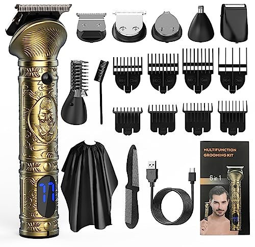 Haarschneidemaschine, 6-in-1 Bartschneider Kit, Typ-C Wiederaufladbarer Haarschneider für Männer mit LCD-Bildschirm & 8 Führungskämmen