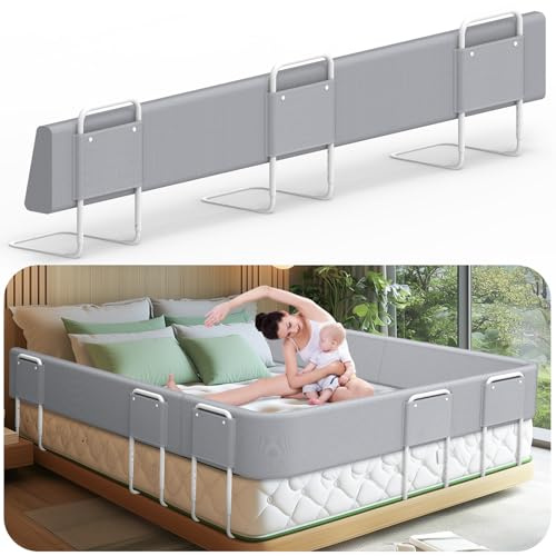 Kuro-sagol Bettgitter für Kinder – Rausfallschutz und Bettkantenschutz für Babybett und Kinderbett, Höhenverstellbar 40-60 cm, Sicherheitsgeländer mit Seitenschutz, Tragbar (Grau x 200cm)