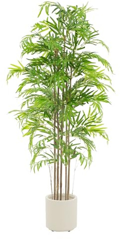 ML-Design Künstlicher Bambus 180 cm, Künstliche Pflanzen groß, Kunstpflanze mit Echtholzstamm, Fake Plastik Pflanze Dekoration im Topf für Indoor und Outdoor, Kunstbaum wie echt für Wohnzimmer Büro