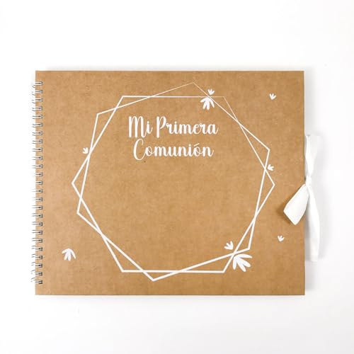 Libro de firmas Comunión Natura Figura| Medidas 23 x 27,5 cm, con 30 paginas 3 Hojas Pegatinas Letras y números y 3 Hojas Stickers Decorativos, 2 Hojas Pegatinas esquineras y Cierre con Lazo| Arguval