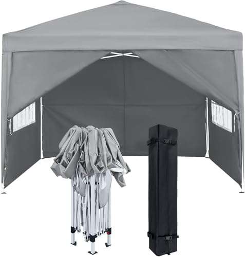 FIVMEN Paviljong 2,5 x 2,5 m, hopfällbar paviljong med sidodelar och fönster och bärväska vikbar polyester UV skydd, vikbart festtält, vattentätt vindskydd, trädgårdspaviljong, tält utomhus, typ C