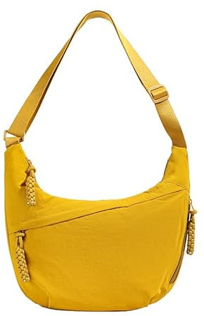 LOCCY Halbmond Umhängetasche Damen, Nylon Crossbody Bag Half Moon Bag Crossbody Schultertasche Hobo Tasche mit verstellbarer Schultergurt für Uni Arbeit Reisen Alltag (Gelb)