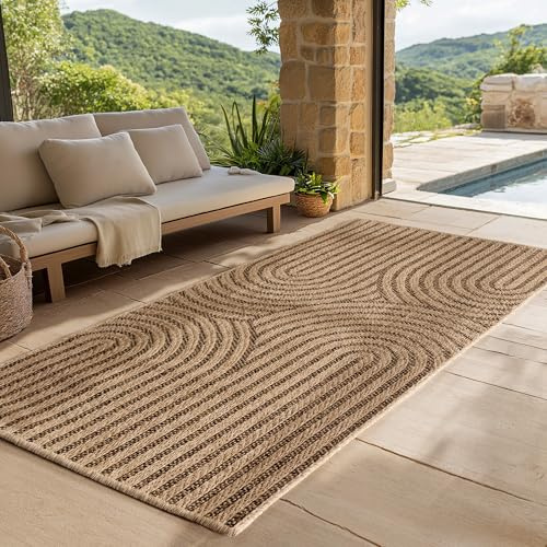 SIMPEX Outdoor Teppich Läufer 80x250 cm Wetterfest Pflegeleicht Jute Natur Optik Skandinavisches Boho Design für Flur Küche Terrasse Balkon