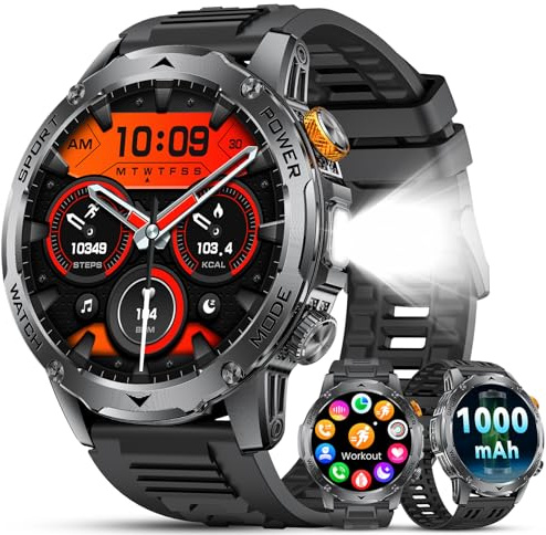 LIGE Smart Watch for Men 1000mAh with Bluetooth Call, 1.75 HD Display/LED Flashlight Smartwatch, 120+ Sports Mode Fitness Tracker, SpO2/Pressure/Heart Rate/Sleep Monitor Black Silicone