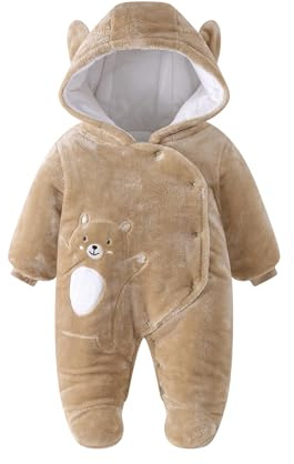 Salopette Bébé Romper Flanelle Hiver Romper Playsuit avec Pieds Hoodie Cartoon 0-12 Mois