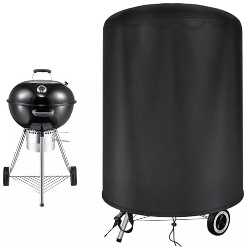 Emiif Runde Grillabdeckung, wasserdicht, Grillschutz für Weber 57 cm Wasserkocher, schwarzes Oxford-Gewebe, 70 x 70 cm