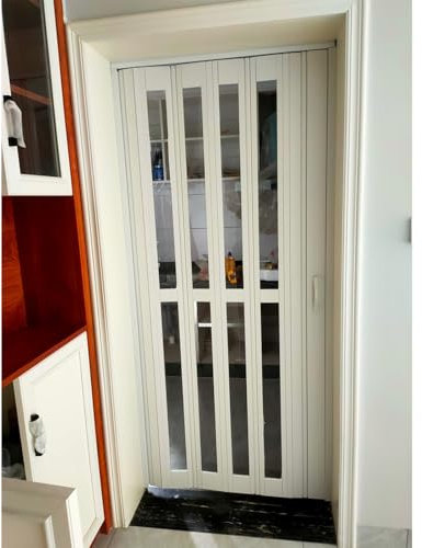 Aluminium-Akkordeon-Schiebetür mit Acrylglas, 203,2 cm breit, Multifalttür für Küche und Tür, inklusive Beschläge, Innen-Falttür (B x H 76 x 203 cm)