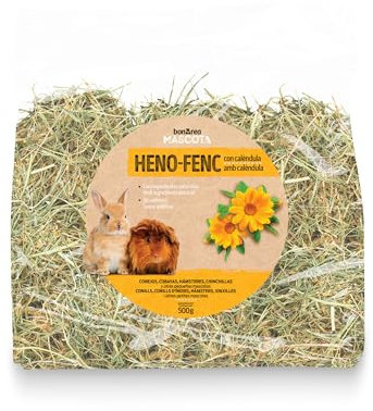 BonÁrea - Heno con Caléndula - Pack 2 x 500 g - Conejos y Cobayas - Alto Contenido en Fibra - Bienestar Digestivo y Sistema Inmunitario Reforzado - Fabricado en España
